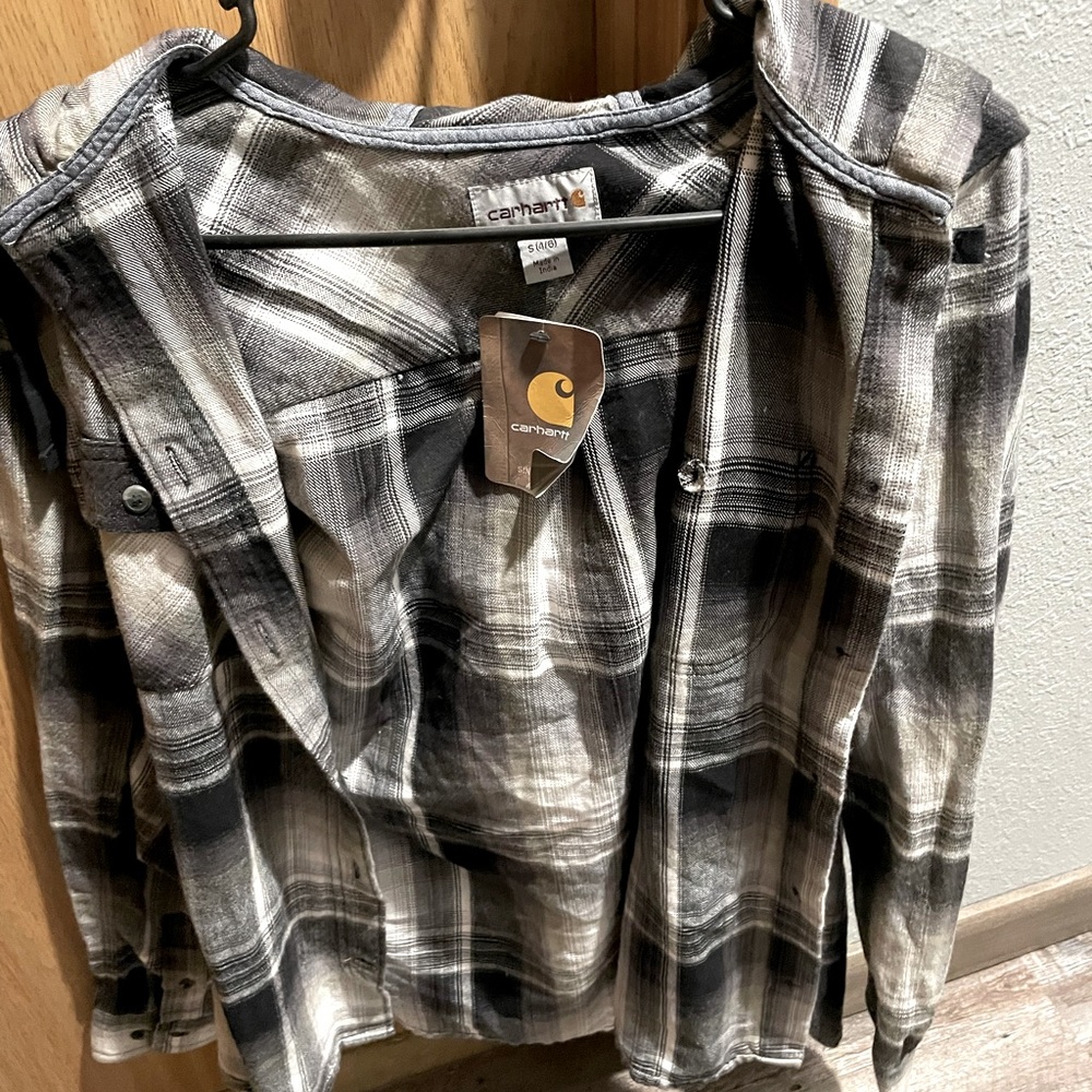 Tags still on, Carhart flannel with hood